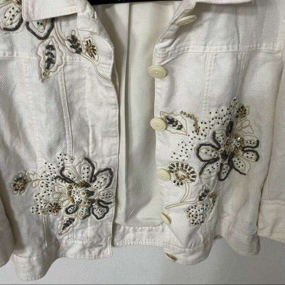 Coldwater creek jacket womens ivory embroidered floral jacket size 10 - Picture 3 of 11